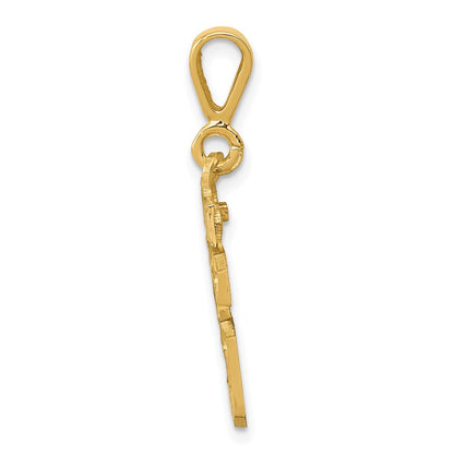 14K Gelbgold kleiner gebürsteter Charm mit Diamantschliff „Zahl 16