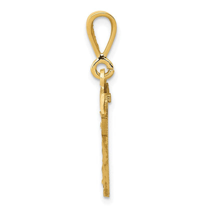 14K Gelbgold Kleiner Gebürsteter Diamantgeschliffener Zahlen-Charm "17