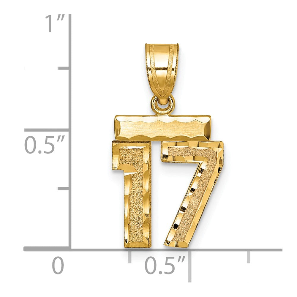 14K Gelbgold Kleiner Gebürsteter Diamantgeschliffener Zahlen-Charm "17
