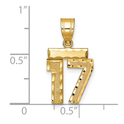 14K Gelbgold Kleiner Gebürsteter Diamantgeschliffener Zahlen-Charm "17