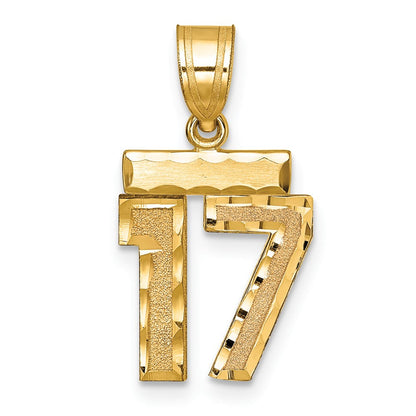 14K Gelbgold Kleiner Gebürsteter Diamantgeschliffener Zahlen-Charm "17
