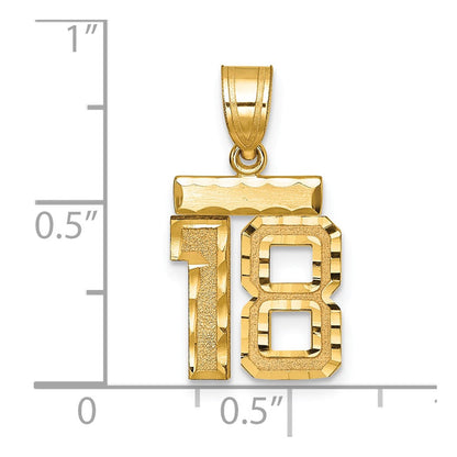 14K Gelbgold Kleiner Gebürsteter Diamantgeschliffener Charm „Zahl 18“