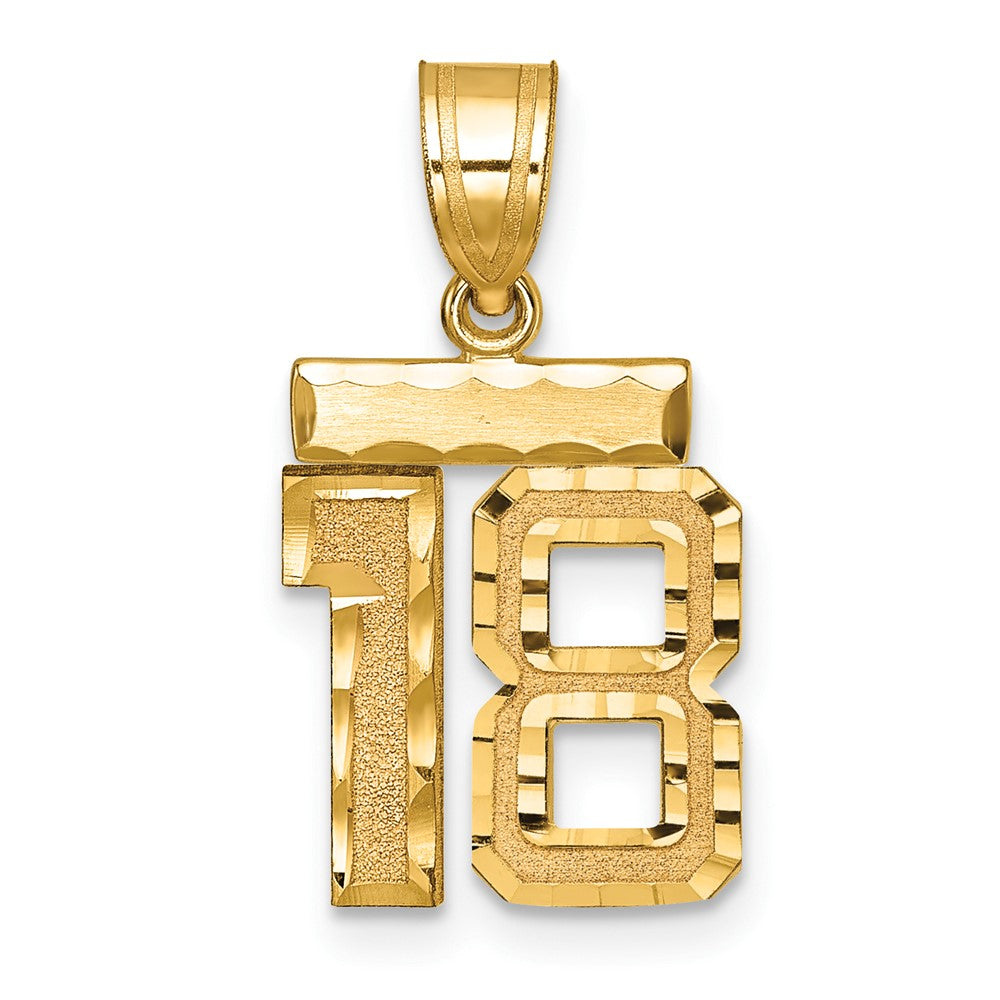 14K Gelbgold Kleiner Gebürsteter Diamantgeschliffener Charm „Zahl 18“