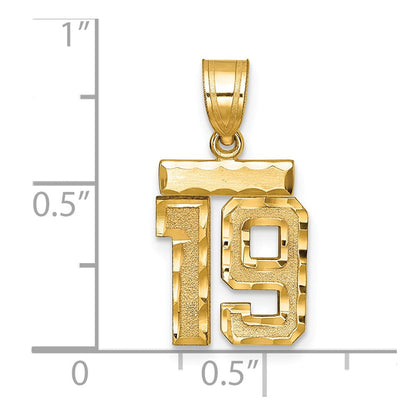 14K Gelbgold Kleiner Gebürsteter Diamantgeschliffener Zahl-19-Charm