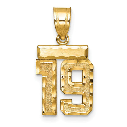 14K Gelbgold Kleiner Gebürsteter Diamantgeschliffener Zahl-19-Charm