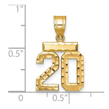 14K Gelbgold Kleiner Gebürsteter Diamantgeschliffener Zahl-20-Charm