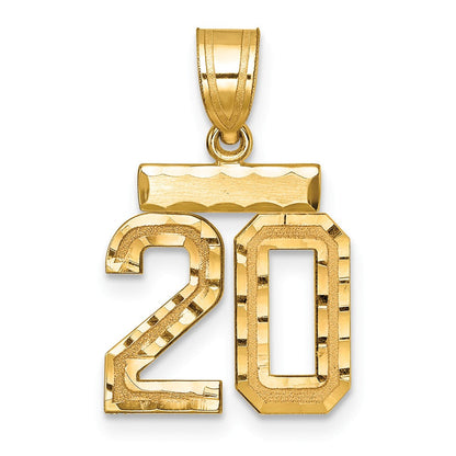 14K Gelbgold Kleiner Gebürsteter Diamantgeschliffener Zahl-20-Charm
