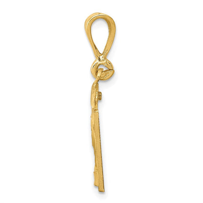 14K Gelbgold Kleiner Gebürsteter Diamantgeschliffener Charm „Zahl 21“
