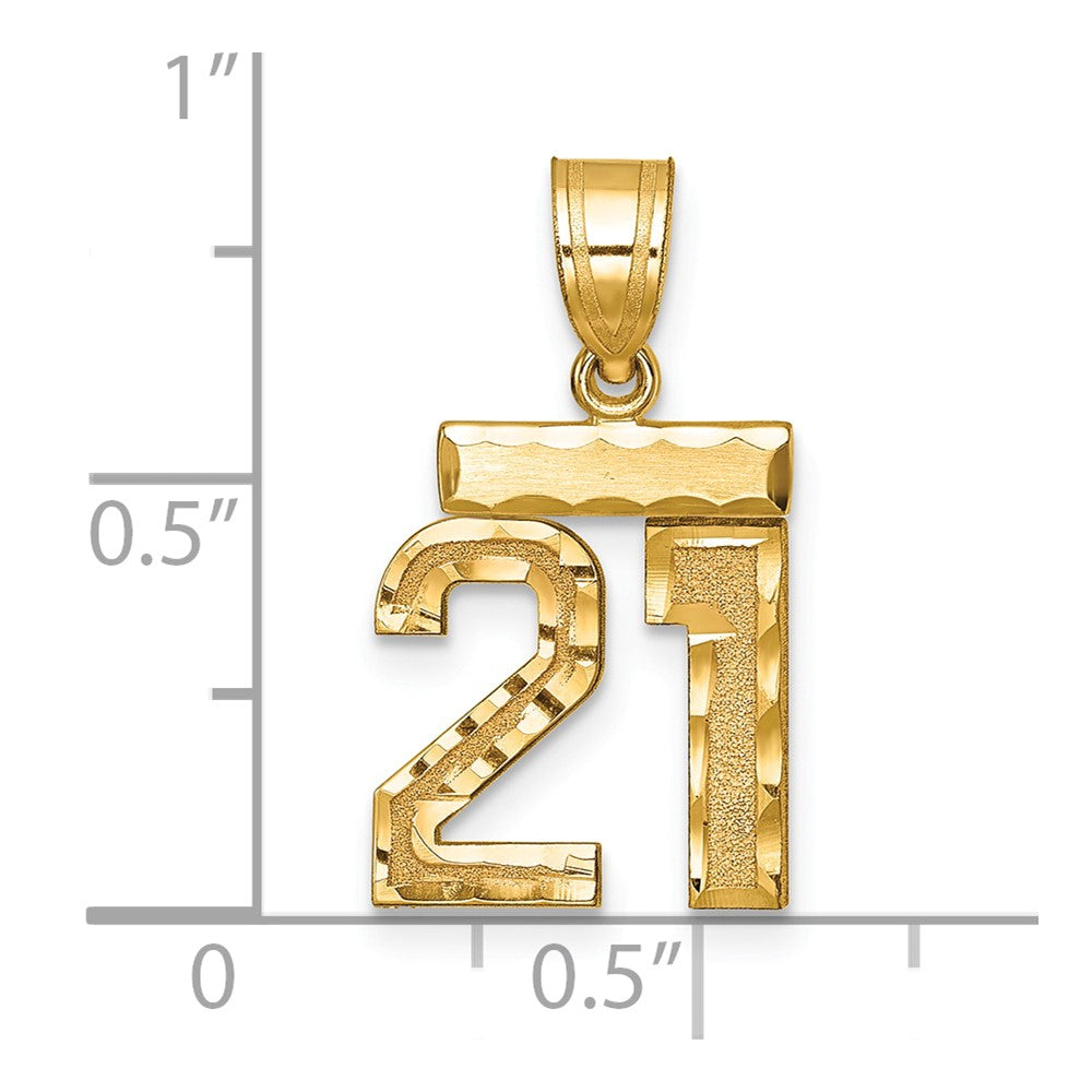 14K Gelbgold Kleiner Gebürsteter Diamantgeschliffener Charm „Zahl 21“