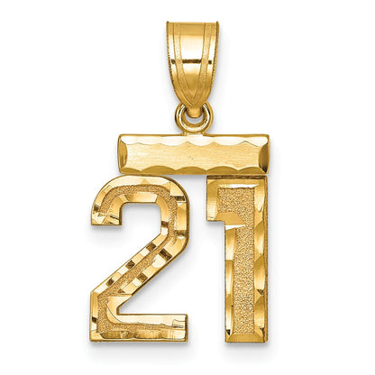 14K Gelbgold Kleiner Gebürsteter Diamantgeschliffener Charm „Zahl 21“