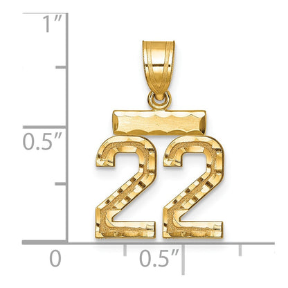 14K Gelbgold Kleiner Gebürsteter Diamantgeschliffener Zahl-22-Charm
