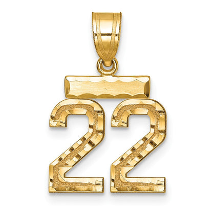 14K Gelbgold Kleiner Gebürsteter Diamantgeschliffener Zahl-22-Charm