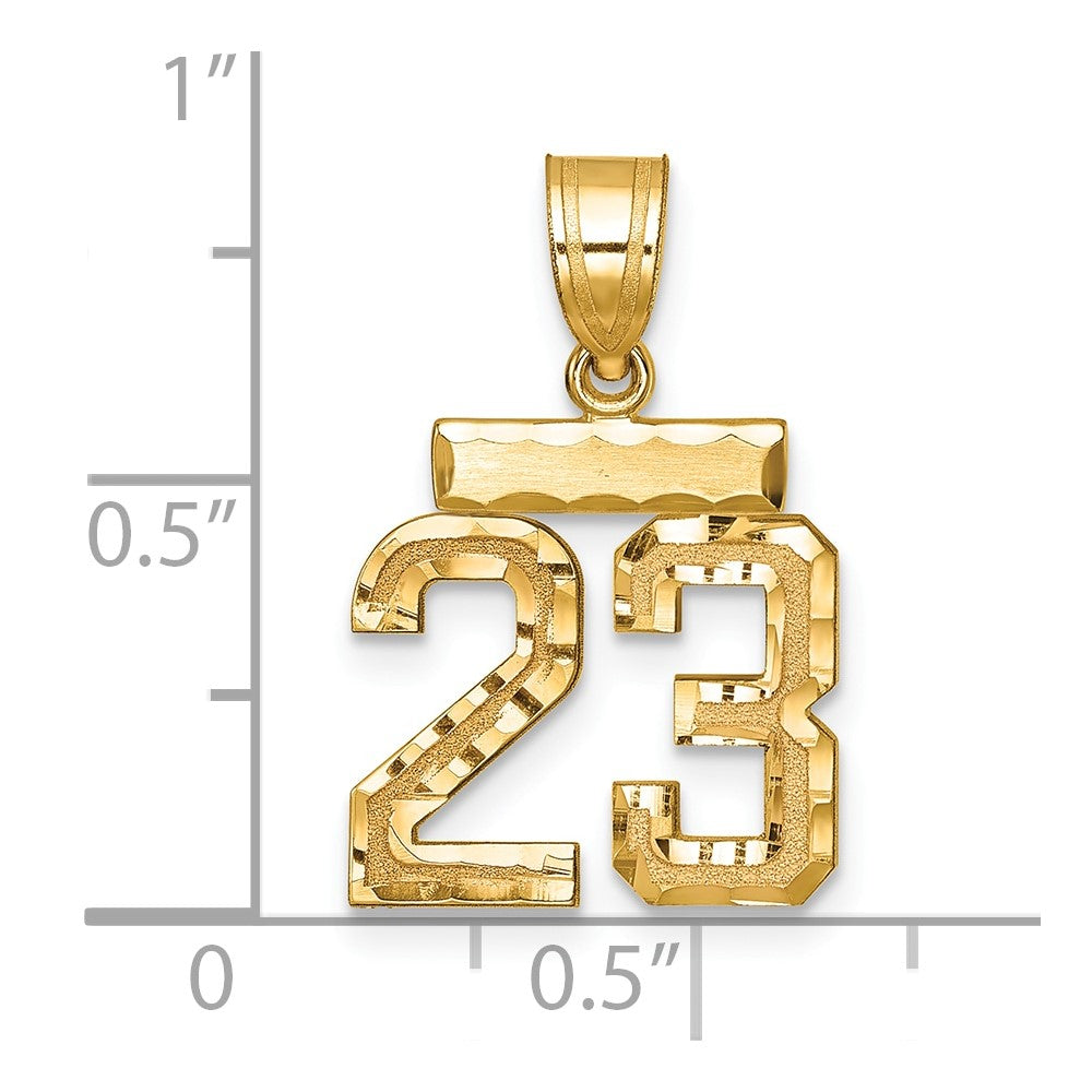 14K Gelbgold Kleiner Gebürsteter Diamantgeschliffener Charm „Zahl 23“