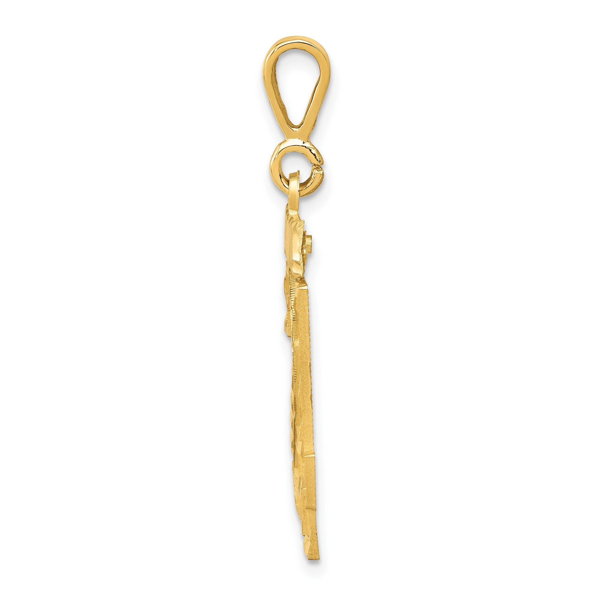 14K Gelbgold Kleiner Gebürsteter Diamantgeschliffener Zahl-24-Charm