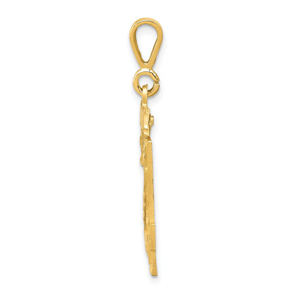 14K Gelbgold Kleiner Gebürsteter Diamantgeschliffener Zahl-24-Charm