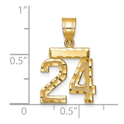 14K Gelbgold Kleiner Gebürsteter Diamantgeschliffener Zahl-24-Charm