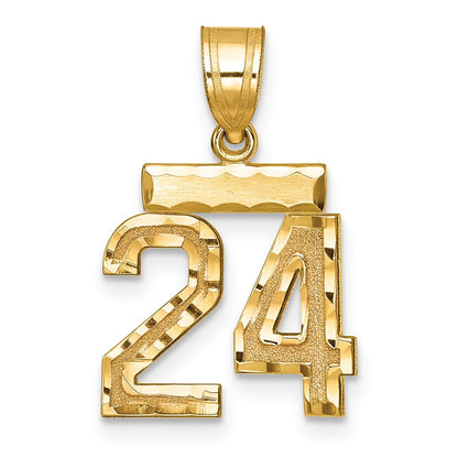 14K Gelbgold Kleiner Gebürsteter Diamantgeschliffener Zahl-24-Charm