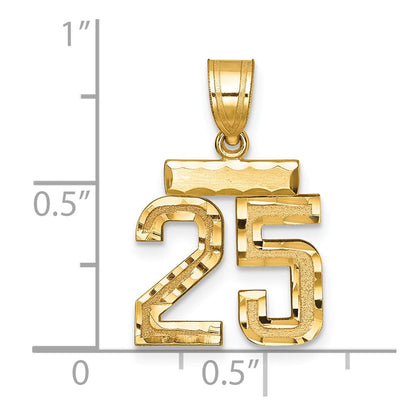 14K Gelbgold kleiner gebürsteter diamantgeschliffener Zahl-25-Charm
