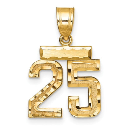 14K Gelbgold kleiner gebürsteter diamantgeschliffener Zahl-25-Charm