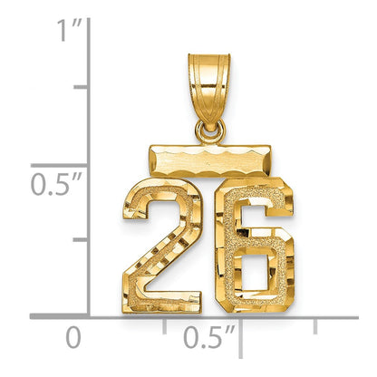 14K Gelbgold kleiner gebürsteter Charm mit Diamantschliff "Zahl 26