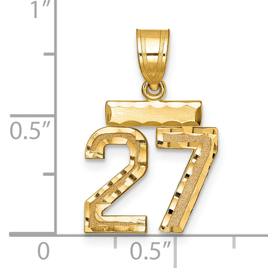 14K Gelbgold Kleiner Gebürsteter Diamantgeschliffener Zahl-27-Charm