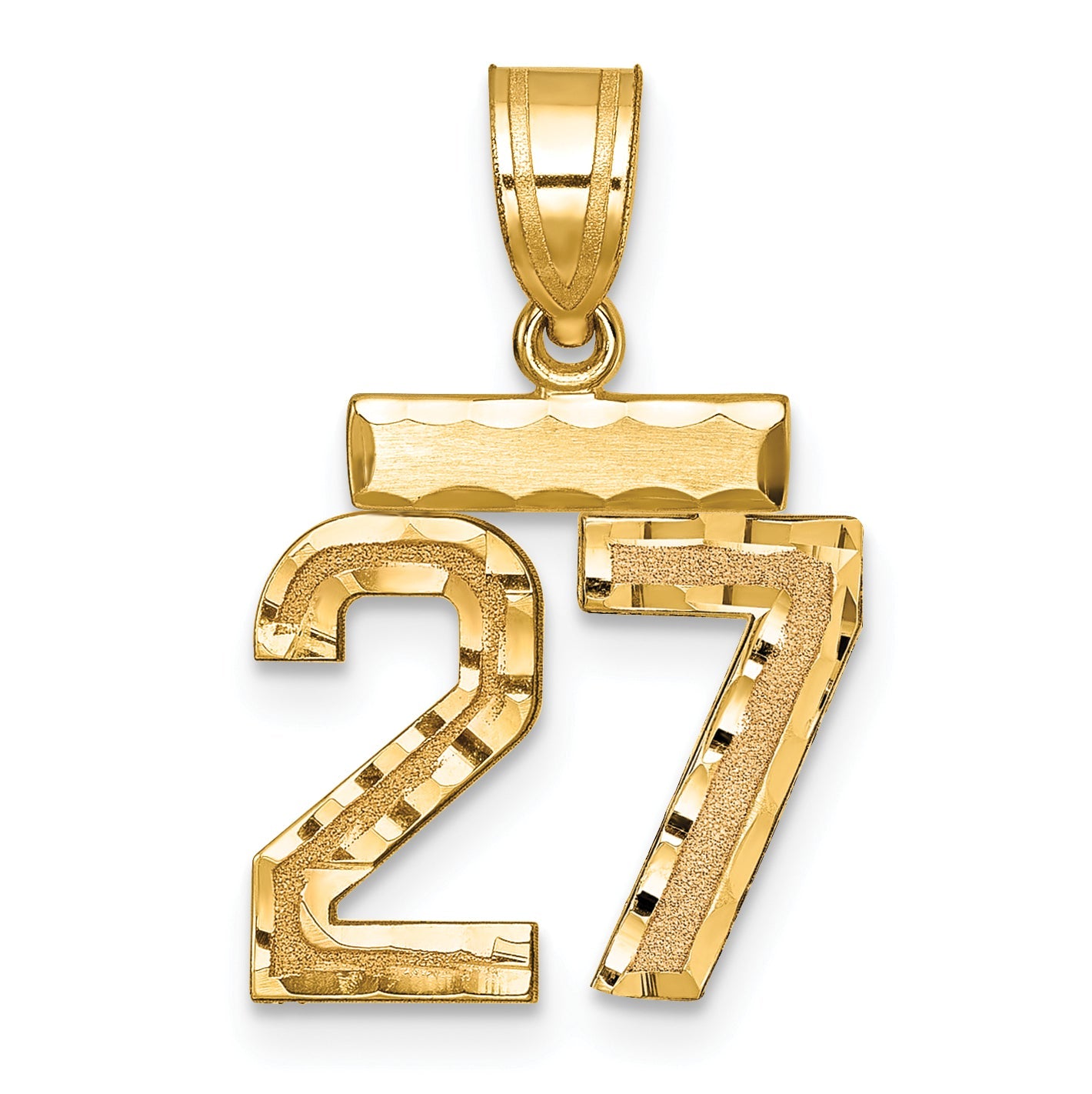 14K Gelbgold Kleiner Gebürsteter Diamantgeschliffener Zahl-27-Charm