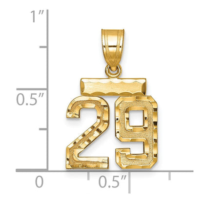14K Gelbgold Kleiner Gebürsteter Diamantgeschliffener Zahlenanhänger "29" Charm