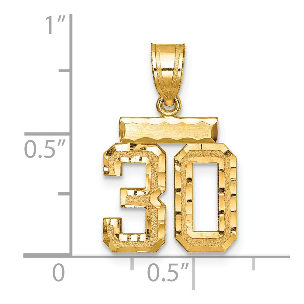 14K Gelbgold Kleiner Gebürsteter Diamantgeschliffener Zahl-30-Charm