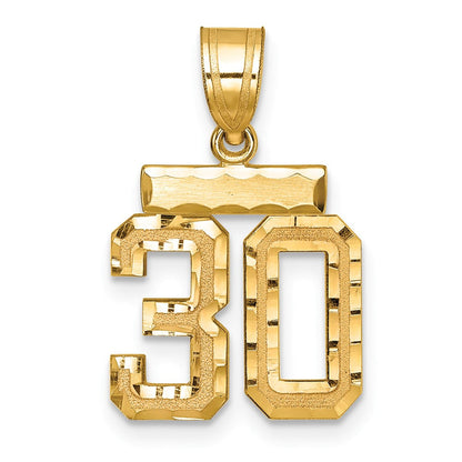 14K Gelbgold Kleiner Gebürsteter Diamantgeschliffener Zahl-30-Charm