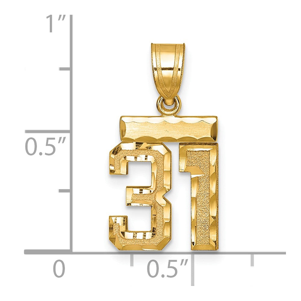 14K Gelbgold Kleiner Gebürsteter Diamantgeschliffener Zahl-31-Charm
