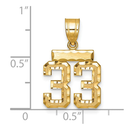 14K Gelbgold kleiner gebürsteter Charm mit Diamantschliff, Zahl 33