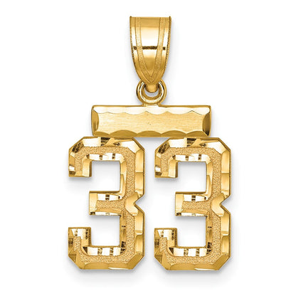 14K Gelbgold kleiner gebürsteter Charm mit Diamantschliff, Zahl 33