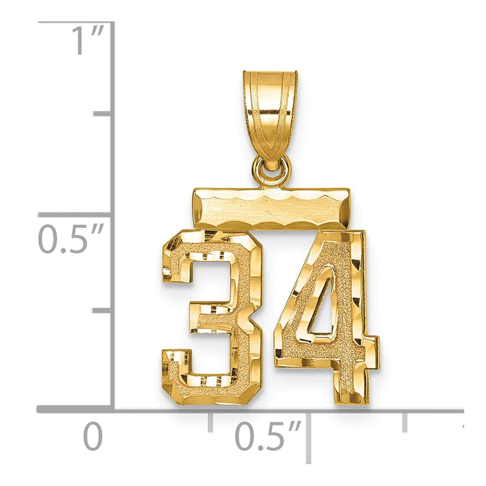 14K Gelbgold Kleiner Gebürsteter Diamantgeschliffener Zahl-34-Charm