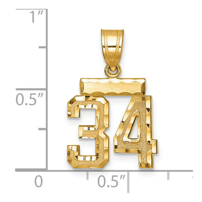 14K Gelbgold Kleiner Gebürsteter Diamantgeschliffener Zahl-34-Charm