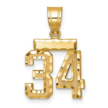 14K Gelbgold Kleiner Gebürsteter Diamantgeschliffener Zahl-34-Charm