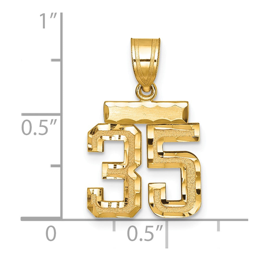 14K Gelbgold Kleiner Gebürsteter Diamantgeschliffener Zahl-35-Charm