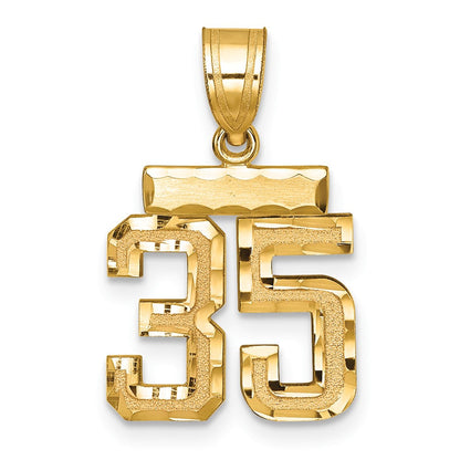 14K Gelbgold Kleiner Gebürsteter Diamantgeschliffener Zahl-35-Charm