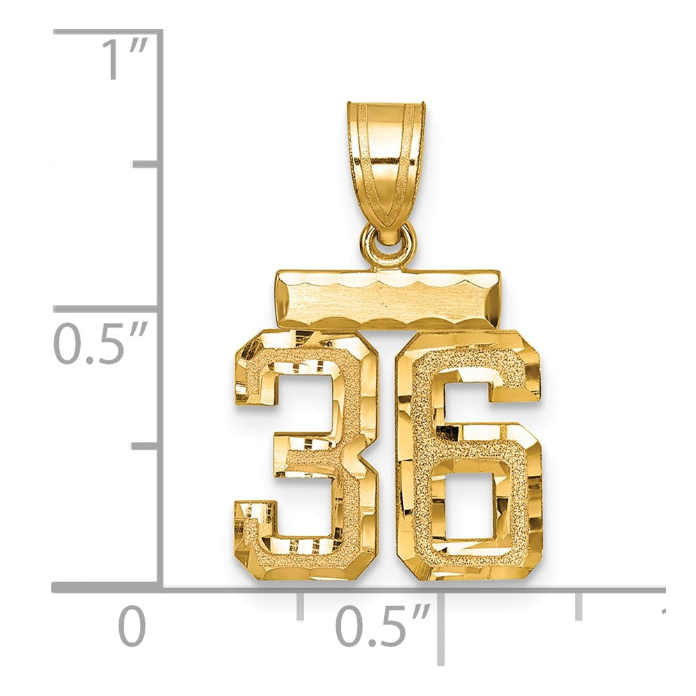 14K Gelbgold kleiner gebürsteter Charm mit Diamantschliff, Zahl 36