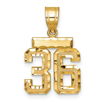 14K Gelbgold kleiner gebürsteter Charm mit Diamantschliff, Zahl 36