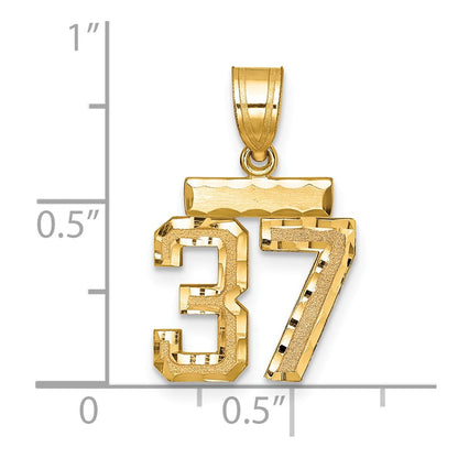 14K Gelbgold Kleiner Gebürsteter Diamantgeschliffener Charm „Zahl 37“