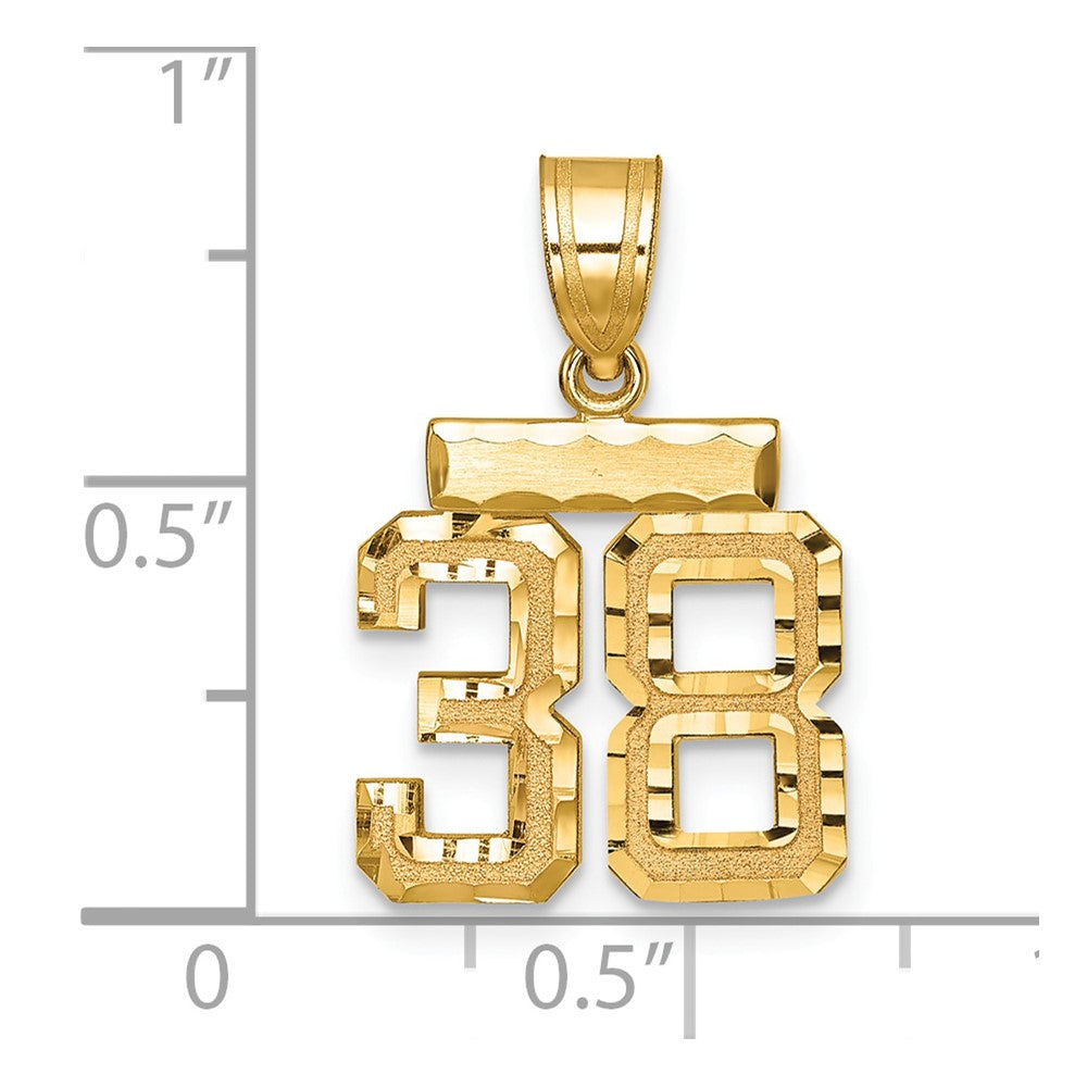 14K Gelbgold Kleiner Gebürsteter Diamantgeschliffener Charm „Zahl 38