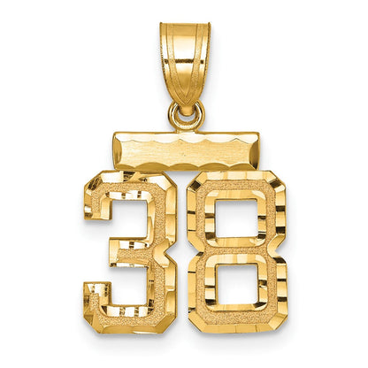 14K Gelbgold Kleiner Gebürsteter Diamantgeschliffener Charm „Zahl 38
