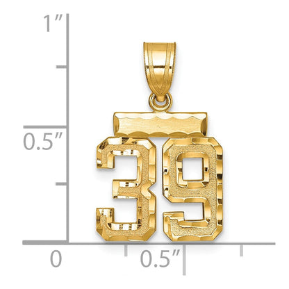 14K Gelbgold kleiner gebürsteter Charm mit Diamantschliff „Zahl 39