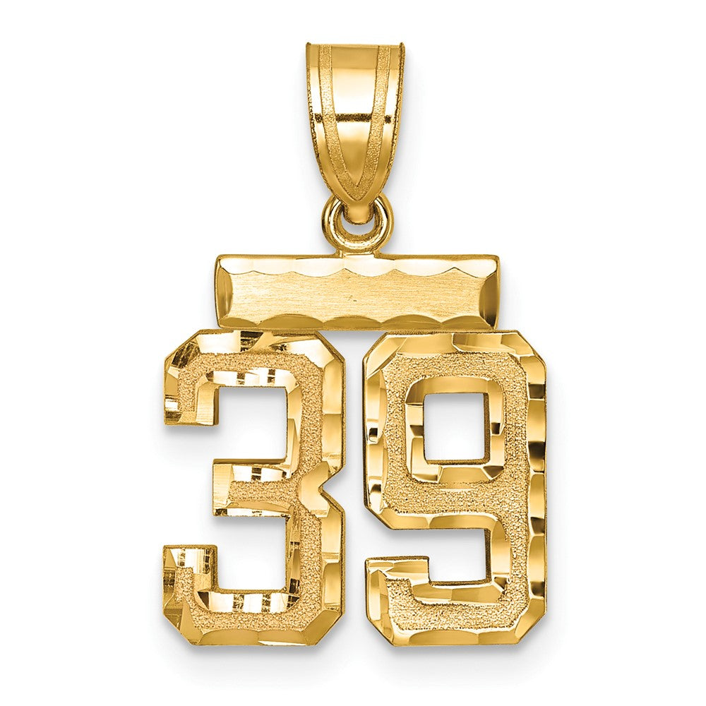 14K Gelbgold kleiner gebürsteter Charm mit Diamantschliff „Zahl 39