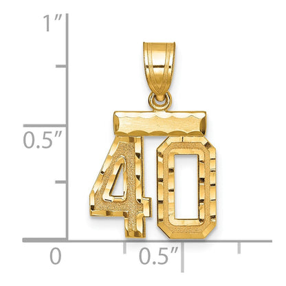 14K Gelbgold Kleiner Gebürsteter Diamantgeschliffener Zahl-40-Charm