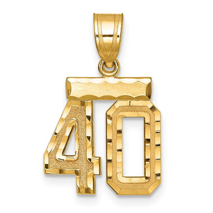 14K Gelbgold Kleiner Gebürsteter Diamantgeschliffener Zahl-40-Charm