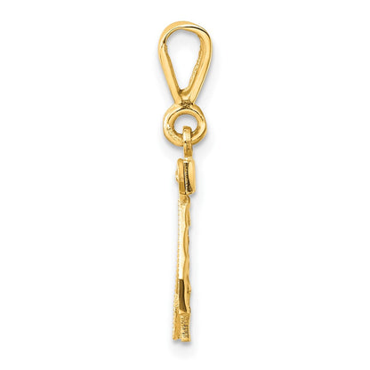 14K Gelbgold kleiner gebürsteter Charm mit Diamantschliff, Zahl 42