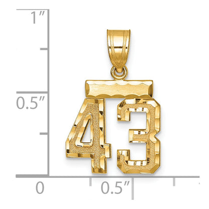 14K Gelbgold Kleiner Gebürsteter Diamantgeschliffener Zahl-43-Charm