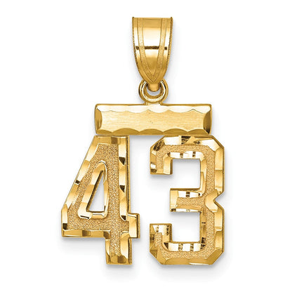 14K Gelbgold Kleiner Gebürsteter Diamantgeschliffener Zahl-43-Charm