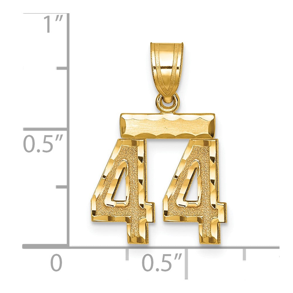 14K Gelbgold kleiner gebürsteter Charm mit Diamantschliff, Zahl 44